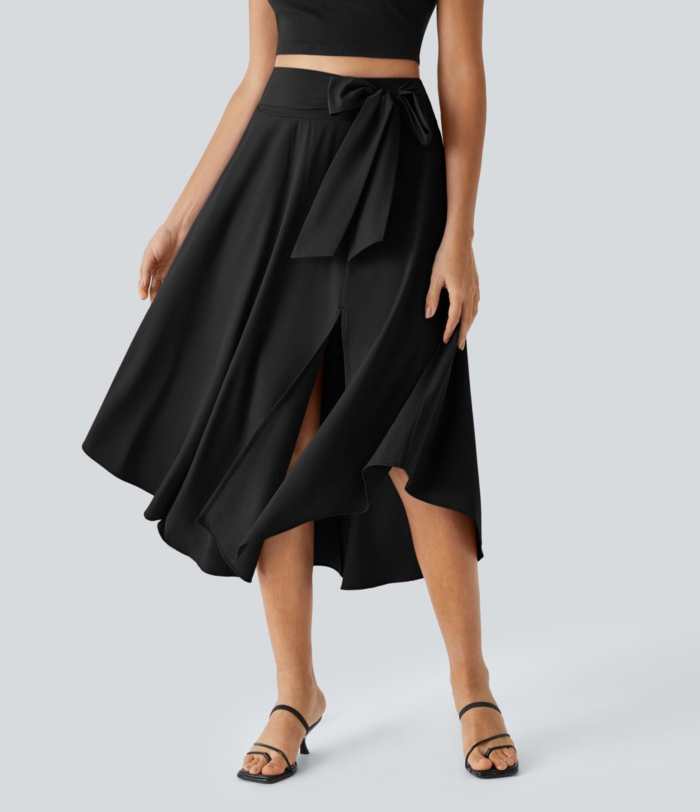 Breezeful™ Jupe Taille Haute Casual Midi Séchage Rapide Fluide Fentes Latérales Nouées 2 en 1
