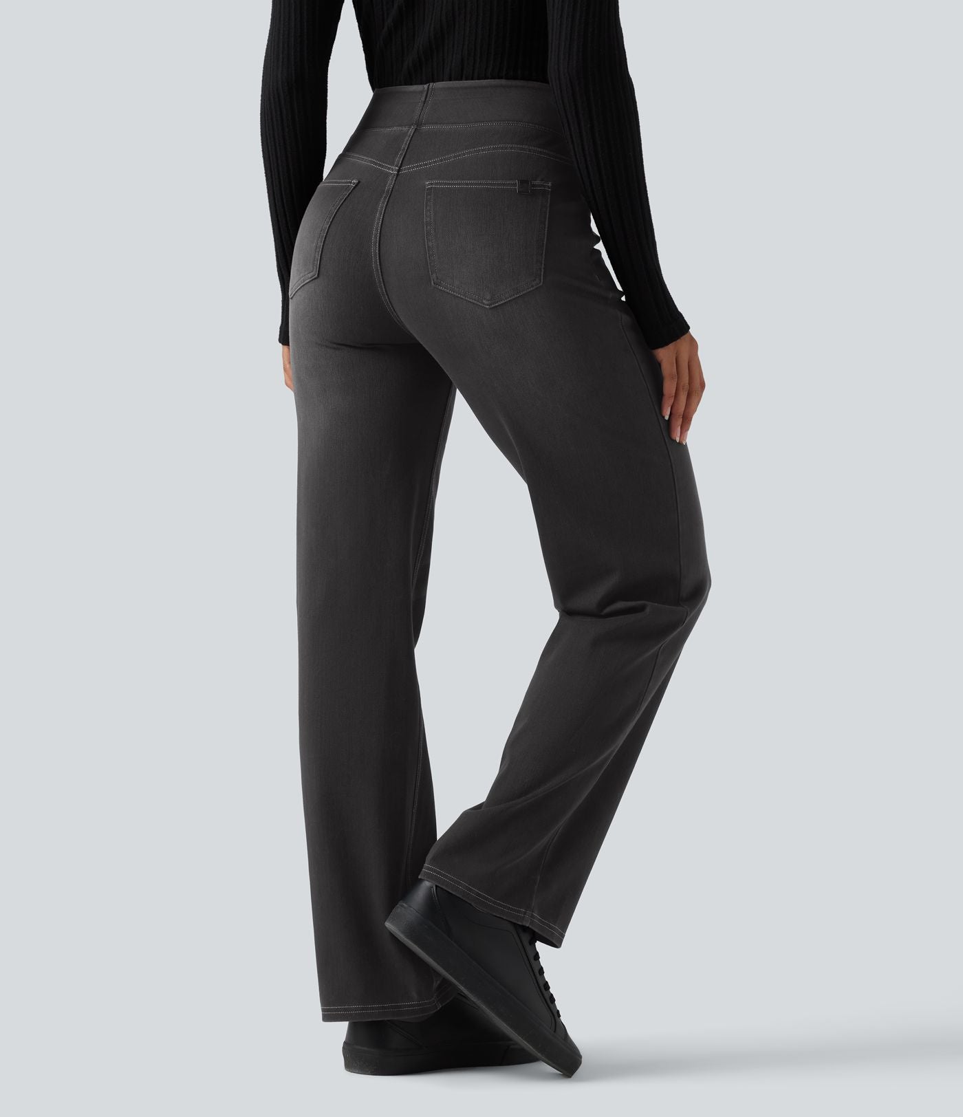 Jean décontracté Halara Flex™ taille haute, extensible, délavé, jambes droites avec poches multiples