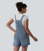 Halara Flex™ Salopette courte en denim encolure carrée ourlet retroussé avec poches