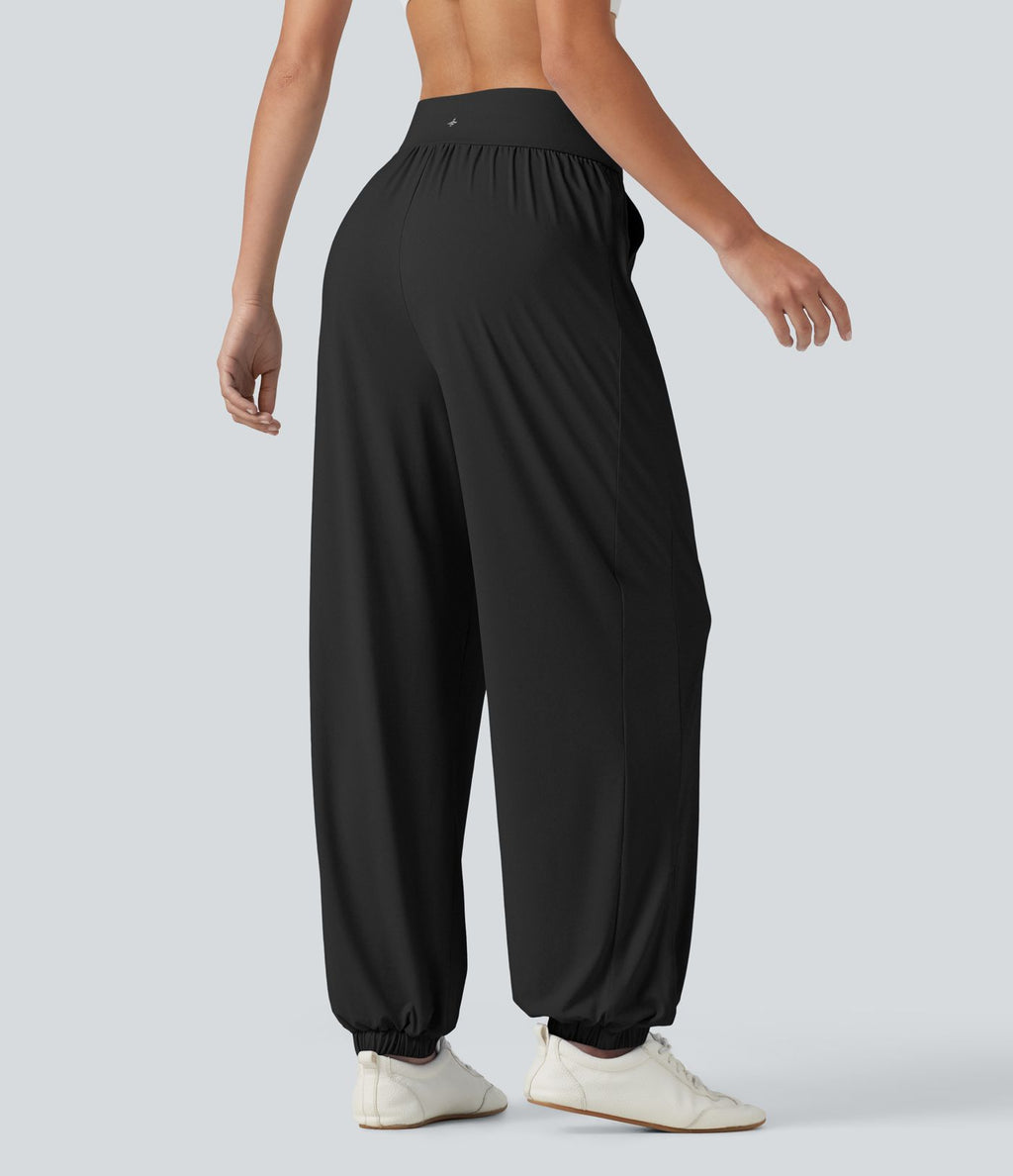 Jogging de sport taille haute effet frais InstantCool avec cordon de serrage, fentes, poches et séchage rapide, protection solaire UPF50+