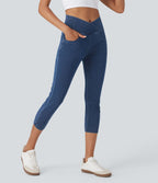 Legging capri décontracté Halara Flex™ croisé taille haute en maille denim extensible avec poches