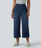 Halara Flex™ Jean large casual raccourci taille haute en lyocell drapé, avec poches