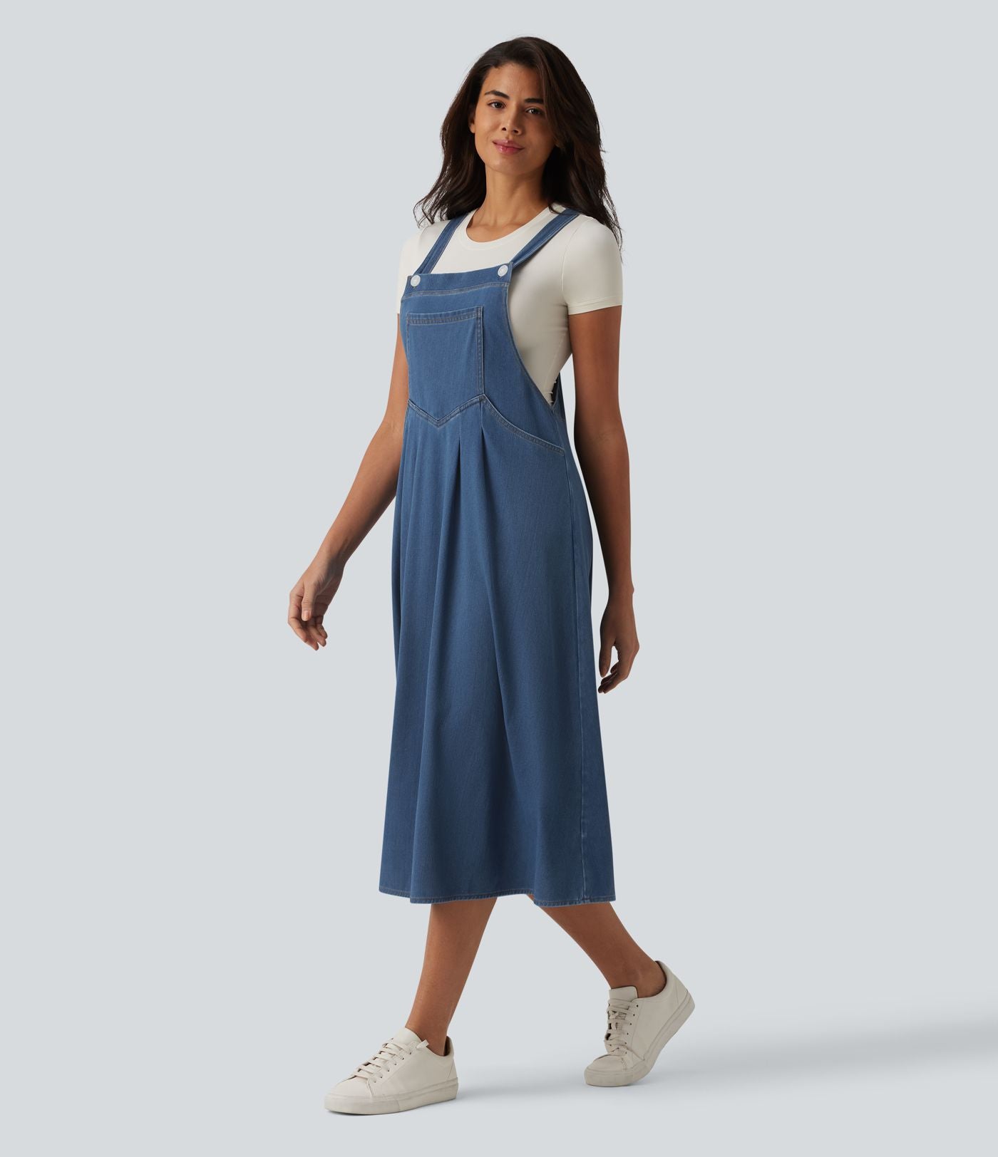 Robe midi décontractée Halara Flex™ à col carré en denim avec poches