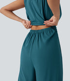 Softlyzero™ Quickdry col rond sans manches dos ajouré avec poche latérale combinaison de yoga - Édition Easy Peasy
