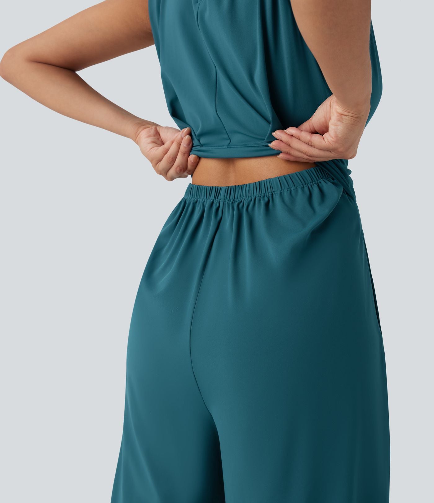Softlyzero™ Quickdry col rond sans manches dos ajouré avec poche latérale combinaison de yoga - Édition Easy Peasy
