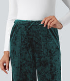 Pantalon velours coupe droite color block taille mi-haute avec cordon de serrage et poches