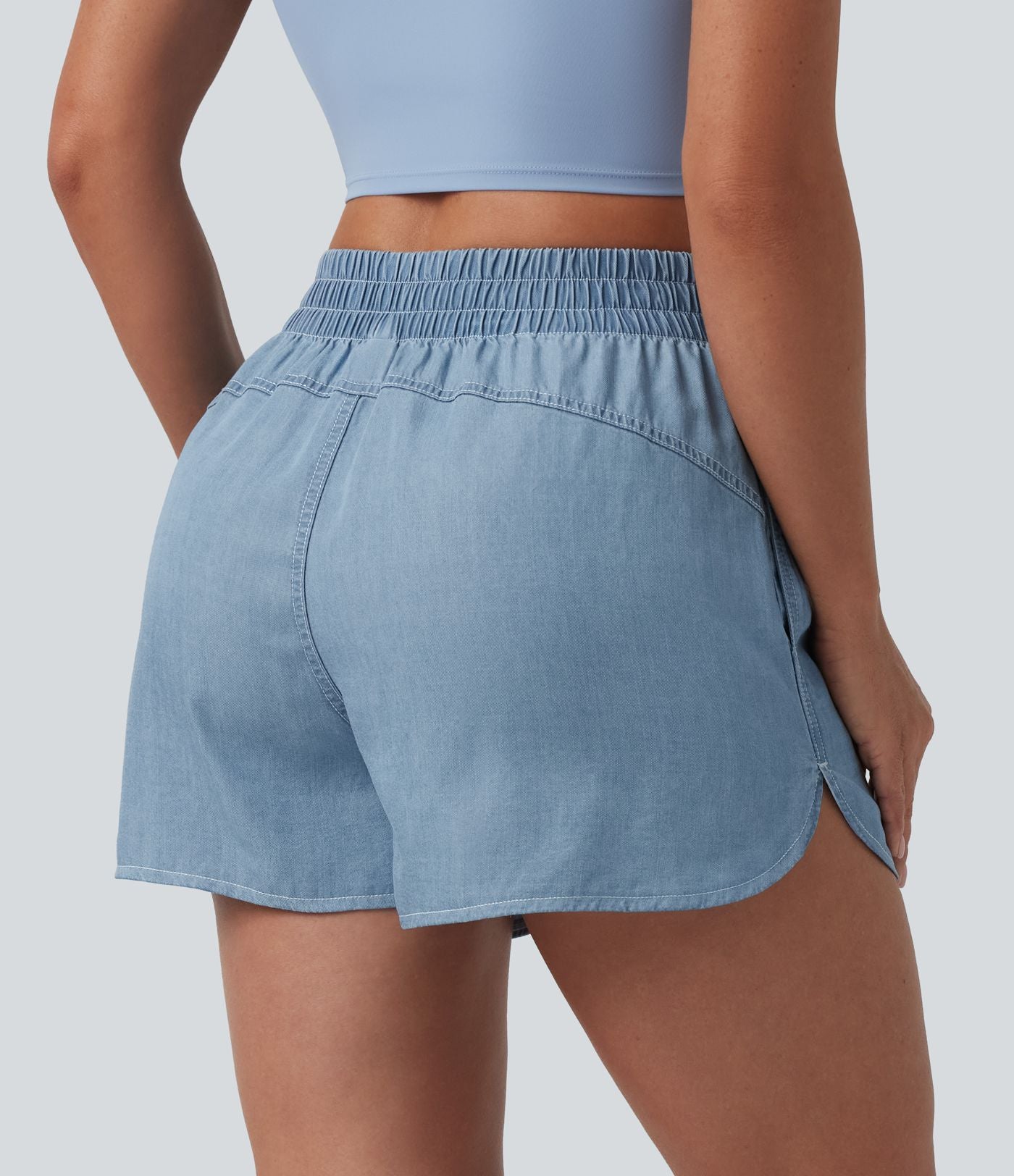Short en jean décontracté taille mi-haute en lyocell drapé, 9 cm, avec poches