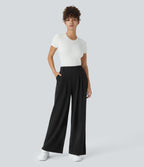 Pantalon Tailleur Large Fluide Halara Flex™ Gaufré Taille Haute Poches Latérales