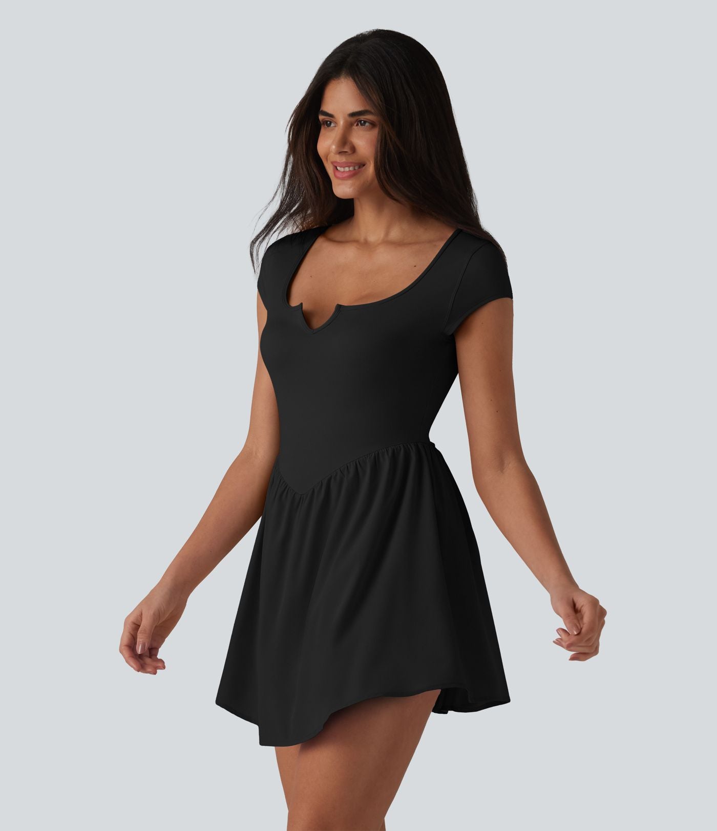 Robe de tennis courte 2 en 1 à manches courtes crantées avec poche - Édition Easy Peezy