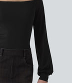 T-shirt SoftlyZero™ Airy décontracté épaules dénudées manches longues en tulle respirant effet frais InstantCool avec brassière intégrée, protection solaire UPF50+