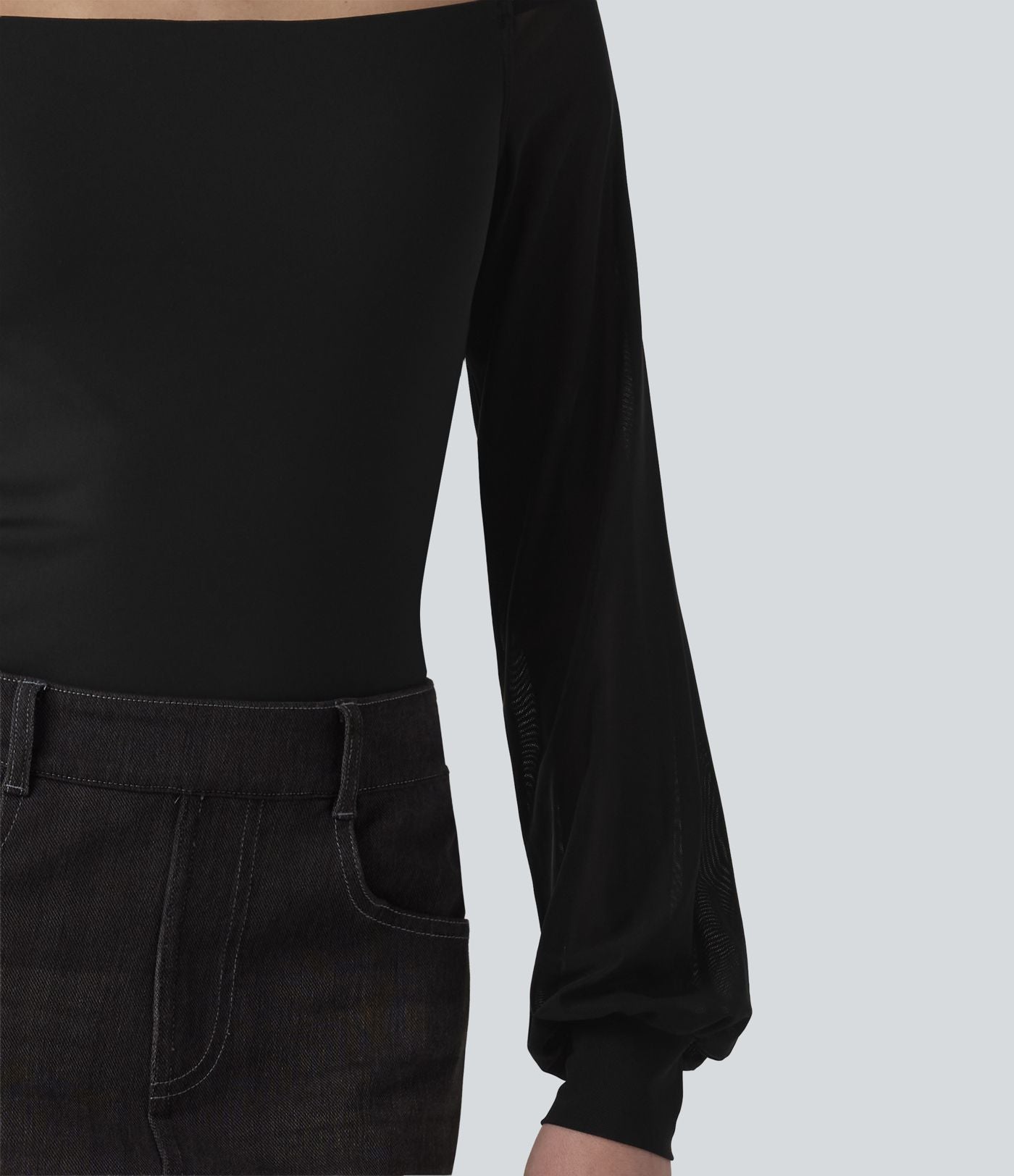 T-shirt SoftlyZero™ Airy décontracté épaules dénudées manches longues en tulle respirant effet frais InstantCool avec brassière intégrée, protection solaire UPF50+