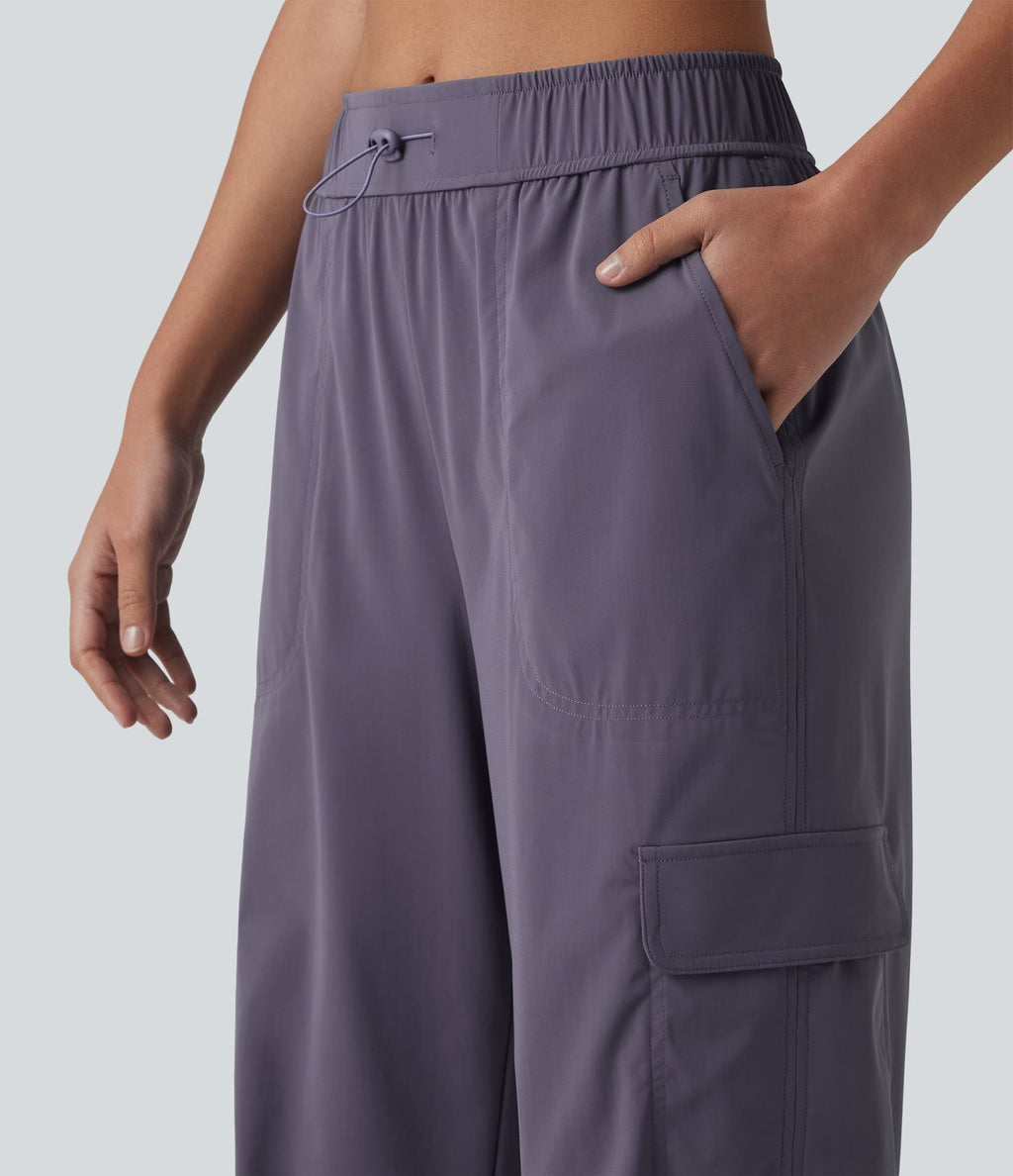 Jogging cargo de course taille mi-haute ajustable avec cordon de serrage, froncé, séchage rapide et poches