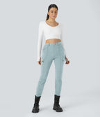 Pantalon cargo ajusté uni taille haute DayStretch avec poches zippées