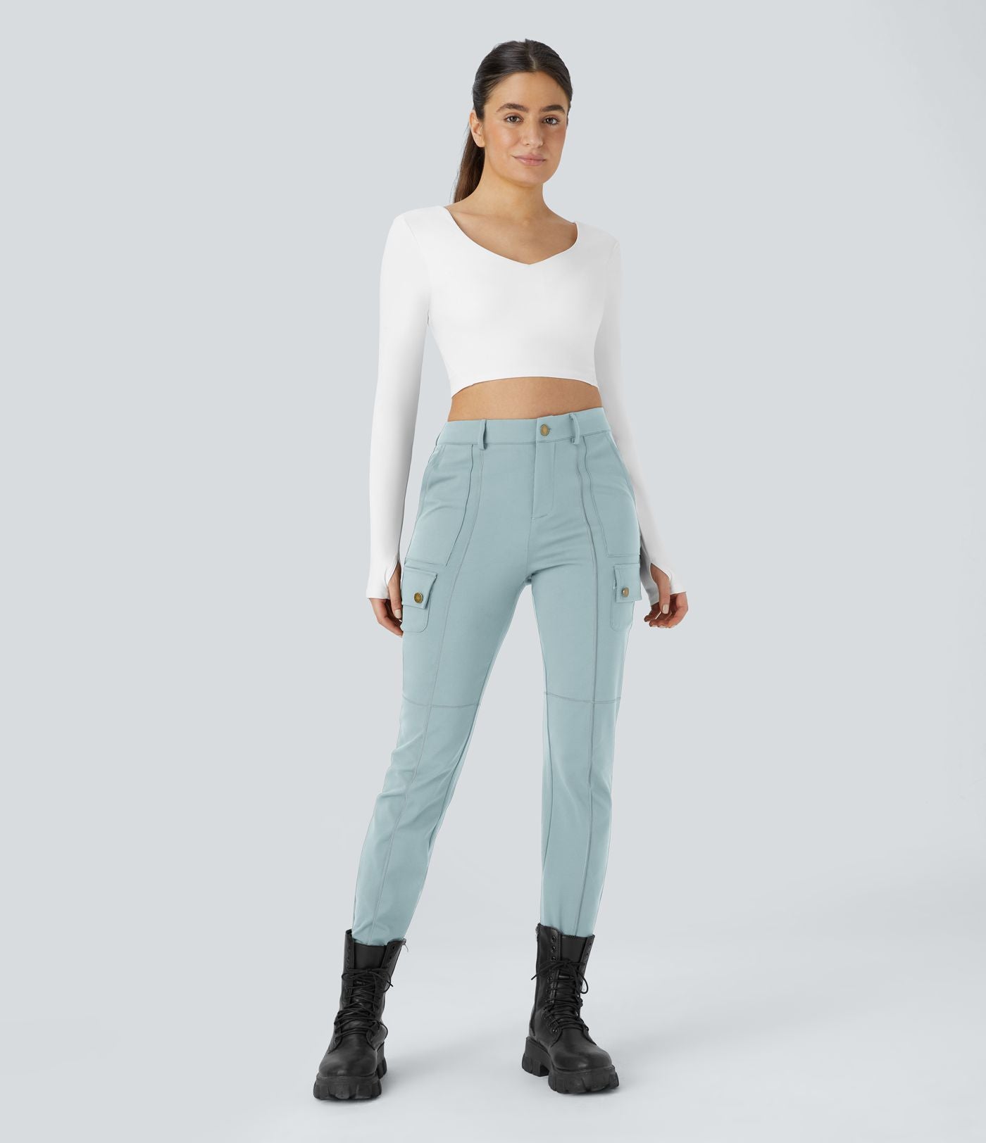 Pantalon cargo ajusté uni taille haute DayStretch avec poches zippées