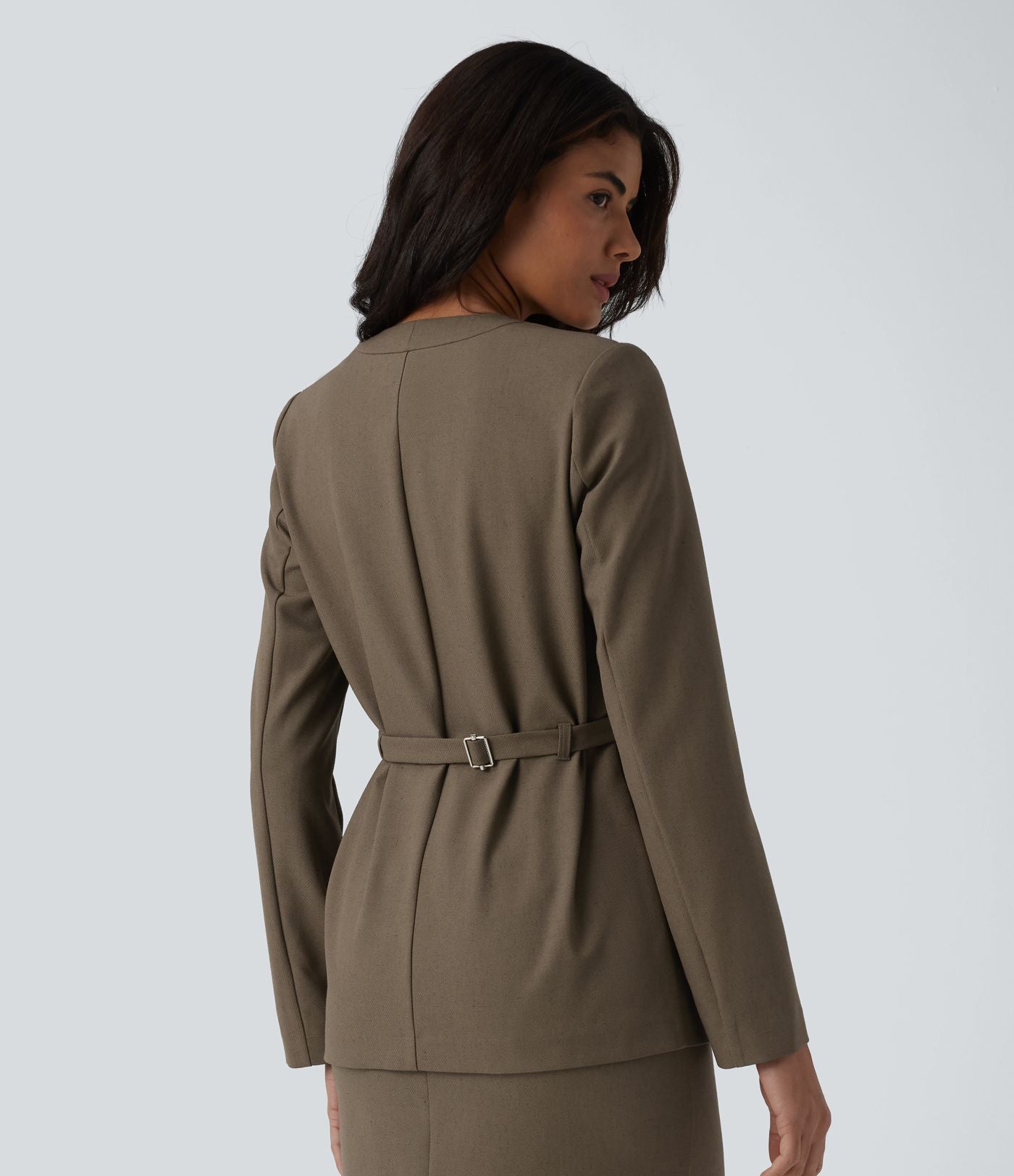 Blazer buerau manches longues en mélange de lin avec poches