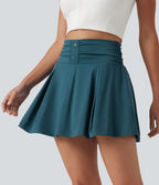 Jupe de tennis mini 2-en-1 gainante froncée taille haute en SoftlyZero™ à séchage rapide avec poches