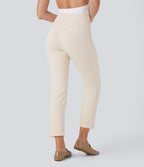Pantalon fuselé ajusté longueur cheville taille haute ourlet roulotté