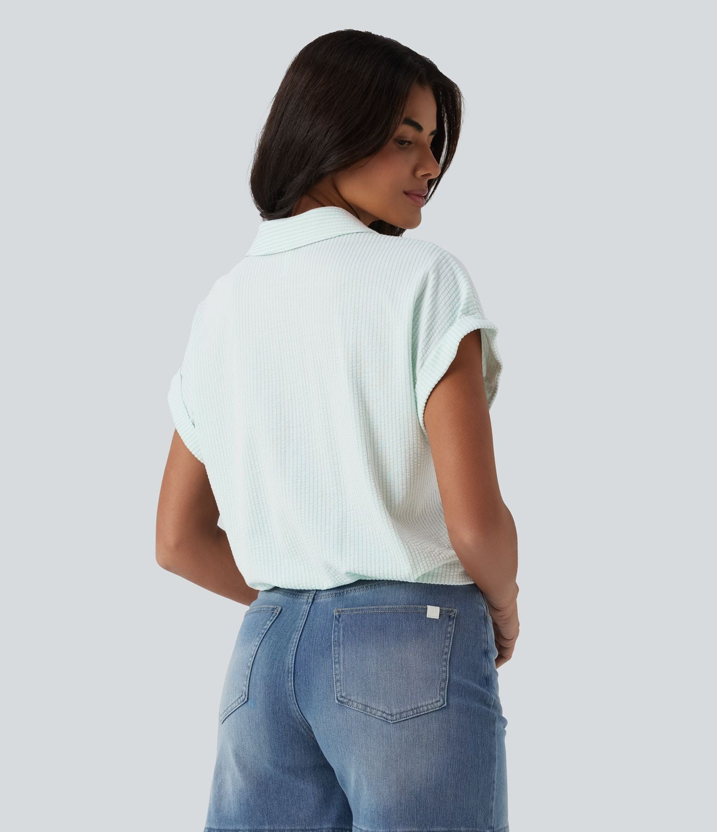 Chemise casual coton froissé à rayures col et manches chauve-souris