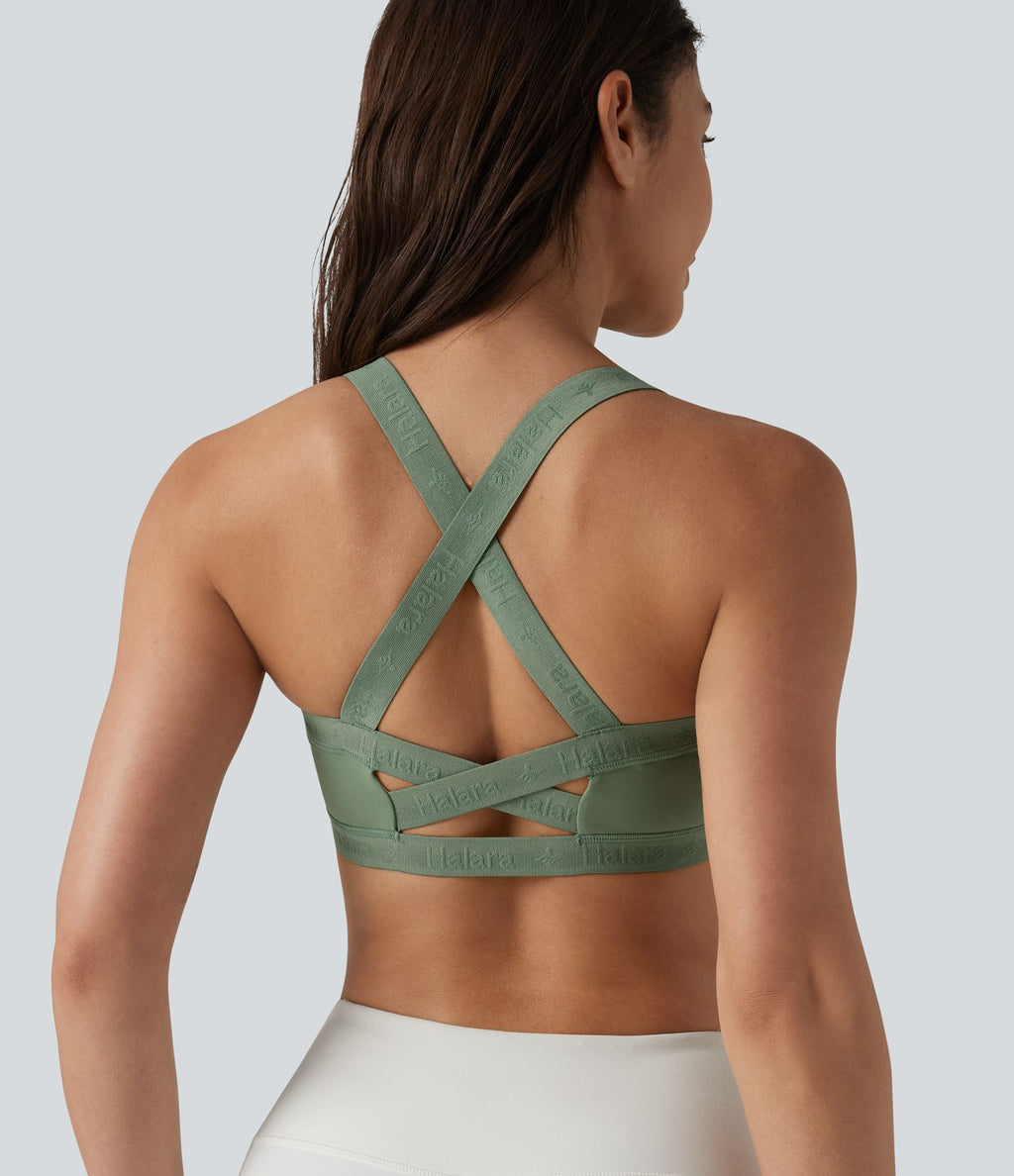 Brassière de sport effet frais InstantCool séchage rapide maintien léger avec bretelles croisées et dos nu, protection solaire UPF50+