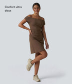 Robe de yoga active 2 en 1 SoftlyZero™ à épaules dénudées, bretelles amovibles et soutien-gorge intégré, avec poches - Facile à porter