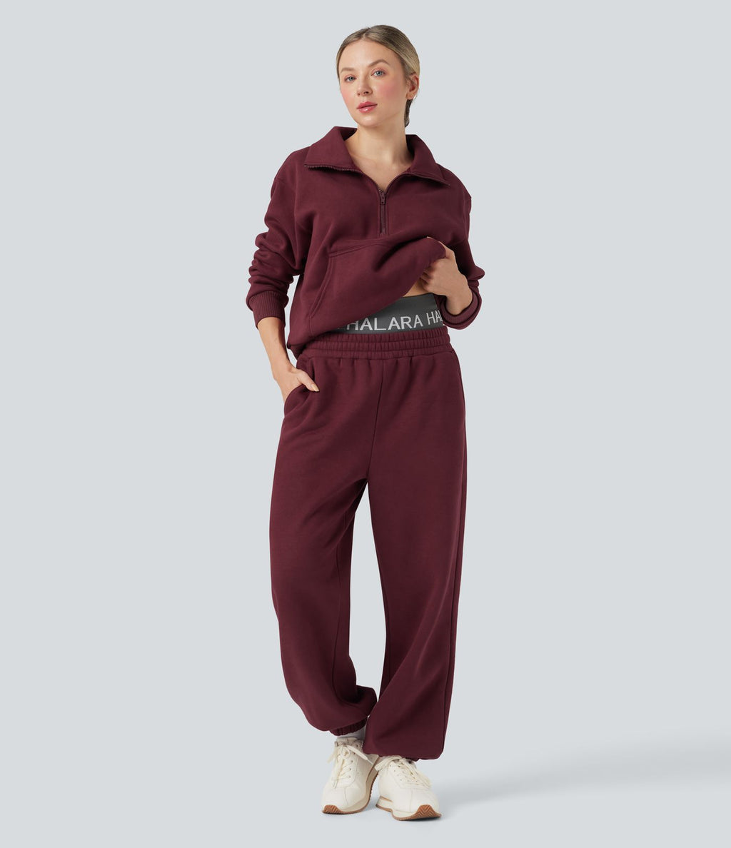 Jogging molleton taille haute repliable avec cordon de serrage et poches