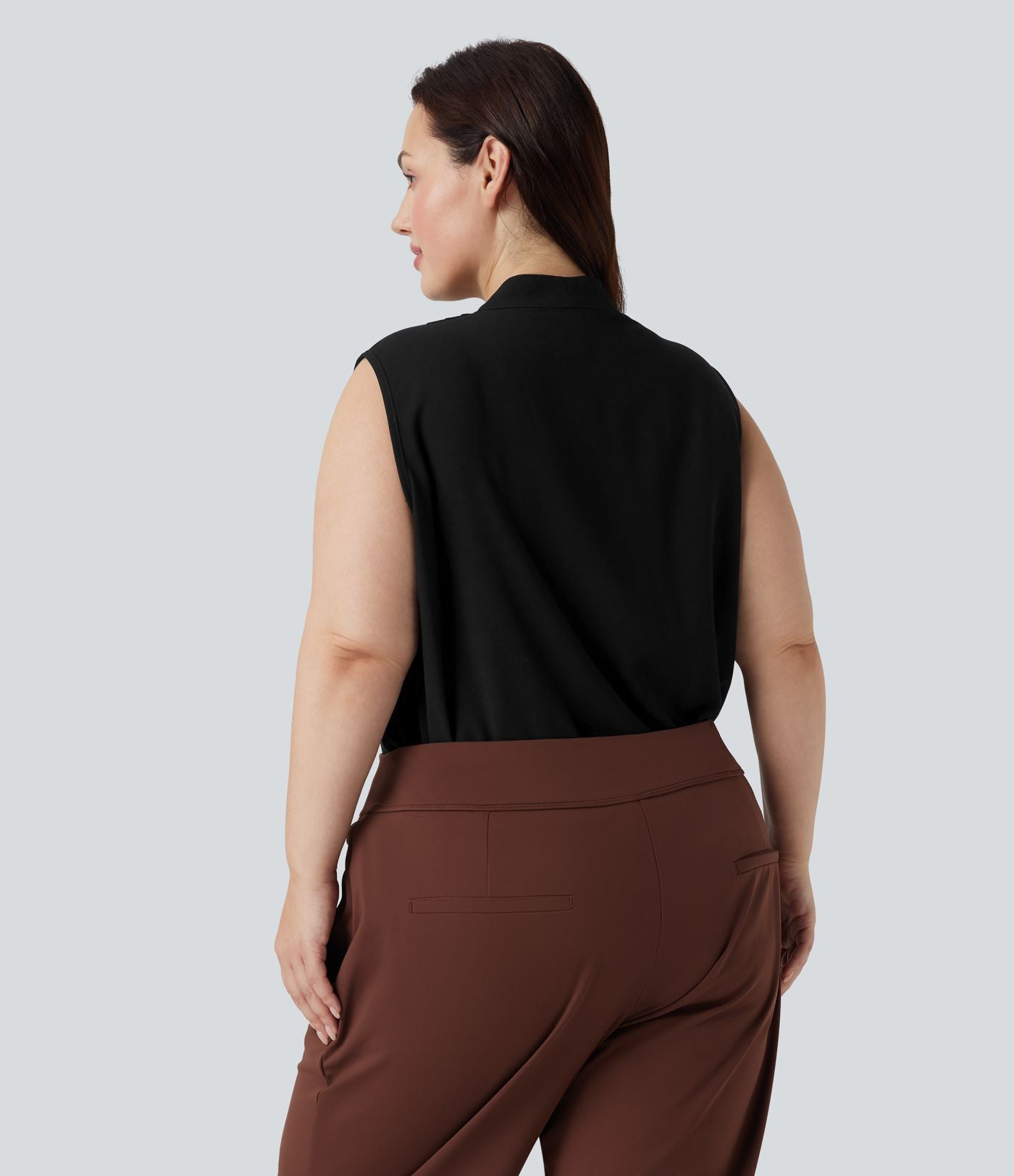 Blouse travail grande taille col V sans manches