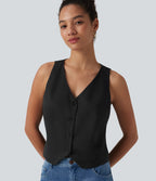 Gilet casual en mélange lin à col V