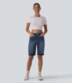 Halara Flex™ Short en jean casual taille mi-haute ourlet roulé avec poches