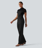 DayStretch Combinaison col rond à manches courtes avec empiècements en mesh contrasté – Édition Easy Peasy