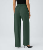 Pantalon de travail Halara Flex™ droit froncé avec poche zippée, taille haute