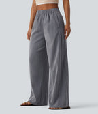 Pantalon casual ample aspect lin taille mi-haute avec poches