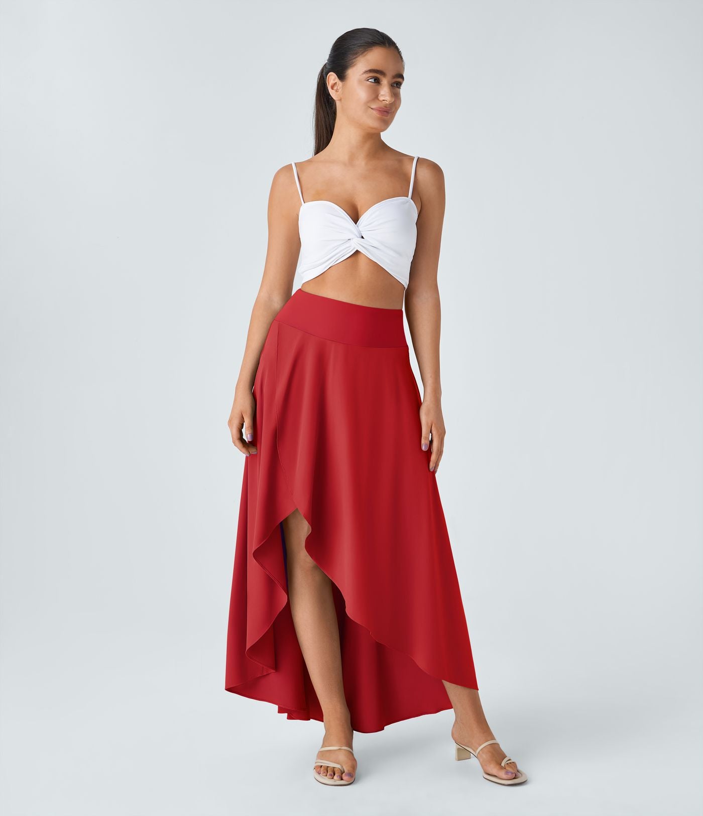 Jupe Longue Casual Breezeful™ Taille Haute à Volants 2en1 Fluide Sèchement Rapide Quotidien Maxi