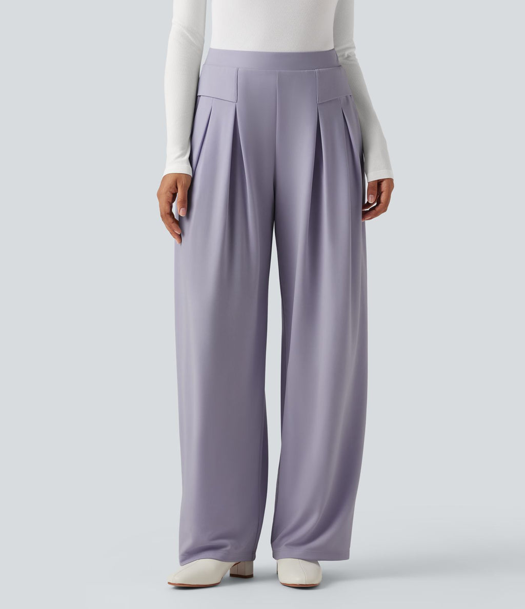 Pantalon tailleur jambes larges taille haute avec poches