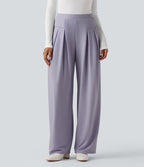 Pantalon tailleur jambes larges taille haute avec poches