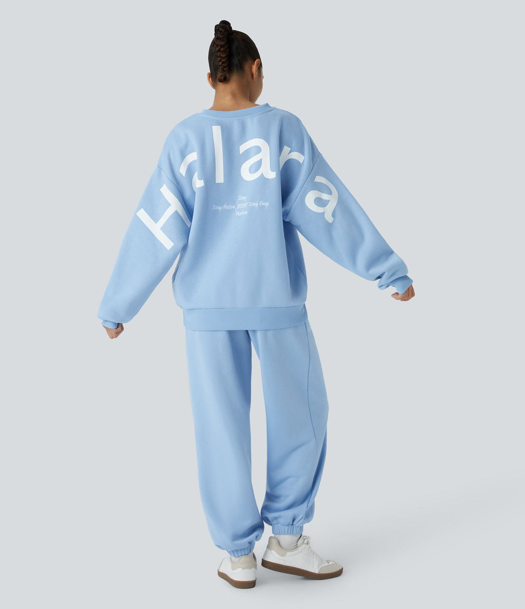Sweat-shirt décontracté Halara oversize en polaire avec lettrage brodé et bords côtelés contrastés