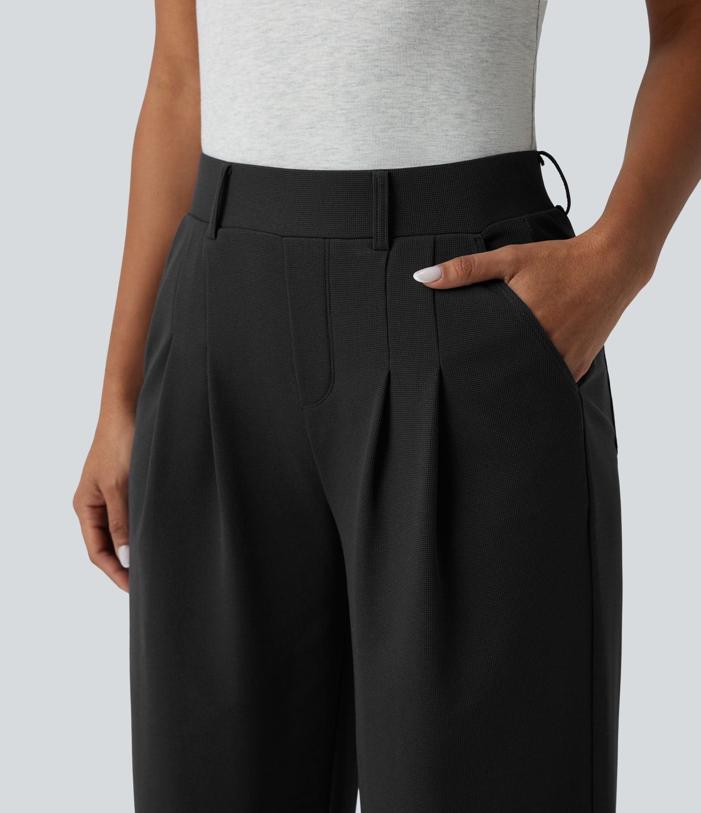 Pantalon décontracté large taille mi-haute gaufré avec poches