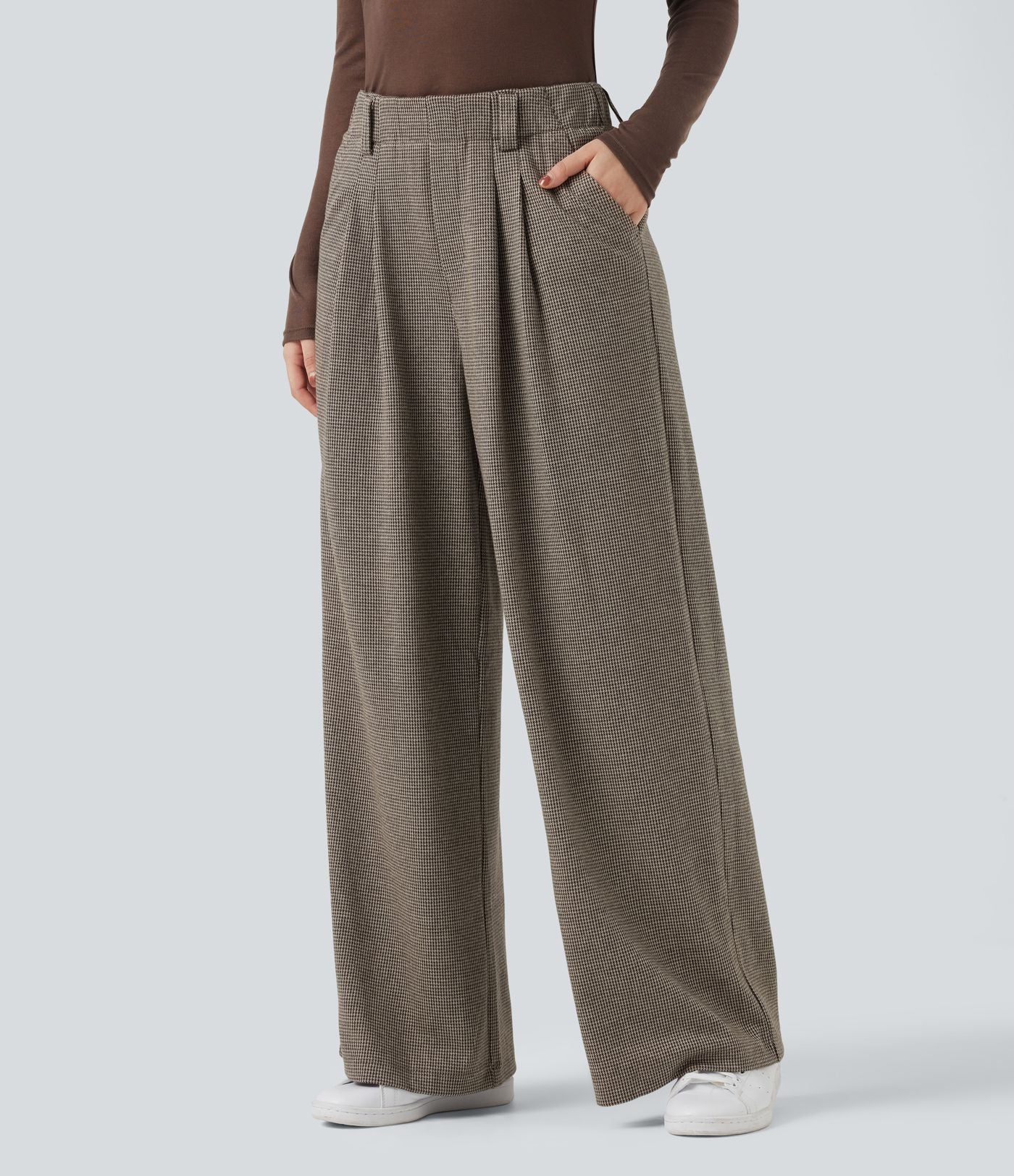 Halara Flex™ Pantalon tailleur baggy pied-de-poule taille haute avec poches