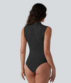 Body casual col cheminée sans manches avec fronces