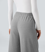 Pantalon taille haute décontracté large en maille gaufrée, avec poches