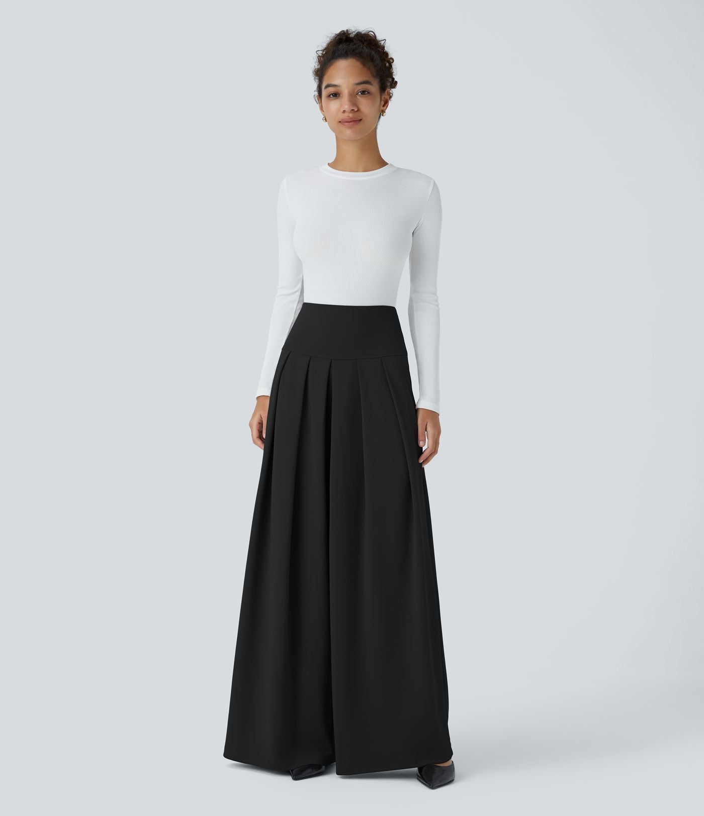 Halara Flex™ Pantalon Tailleur en crêpe taille très haute, plissé, jambes larges avec poches latérales