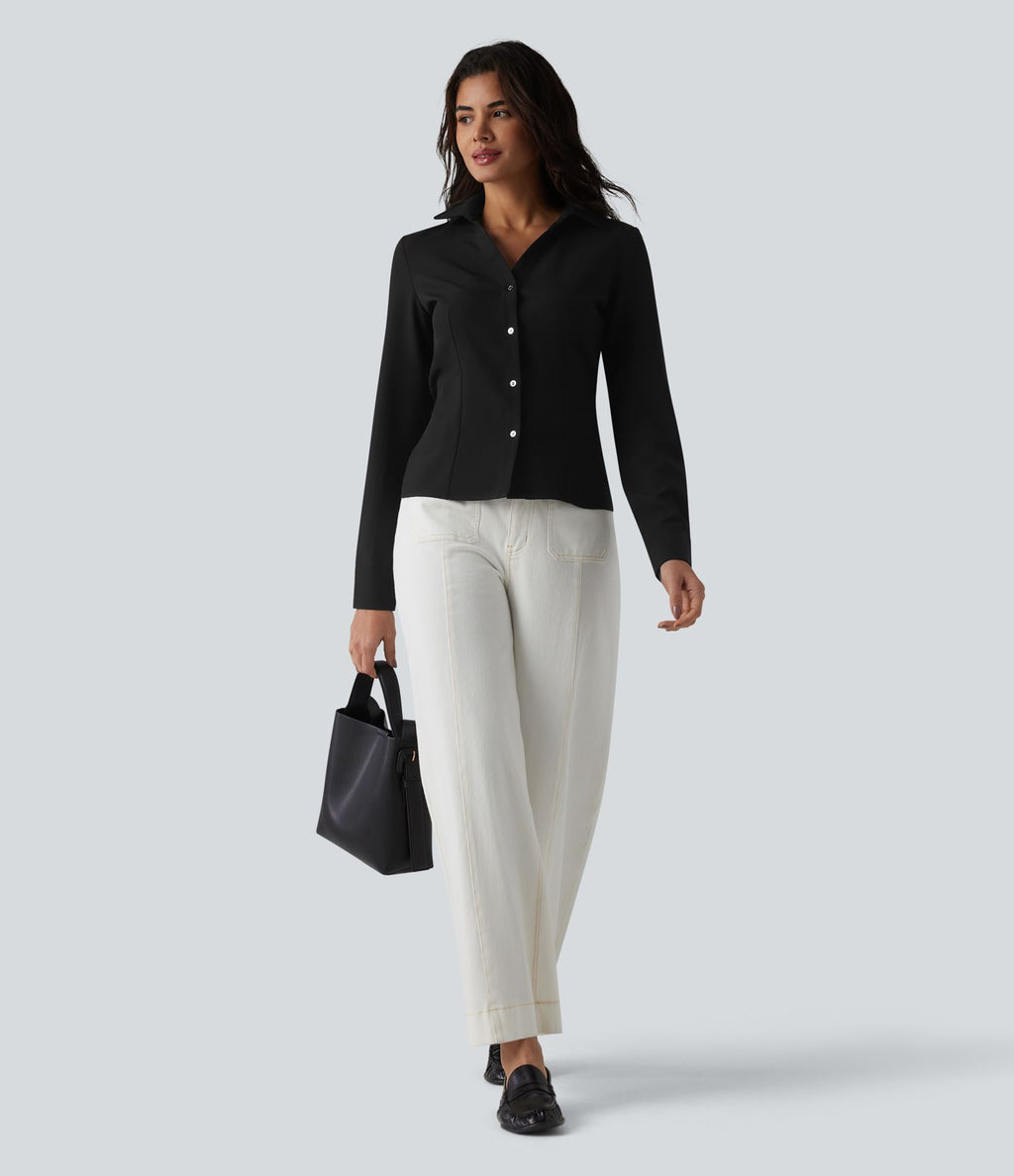 Chemise tailleur à col et manches longues avec braguette boutonnée