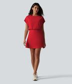 Robe de sport mini de yoga SoftlyZero™ Airy 2-en-1 effet frais InstantCool col rond à manches courtes, demi-zip et poches, accès facile Easy Peasy