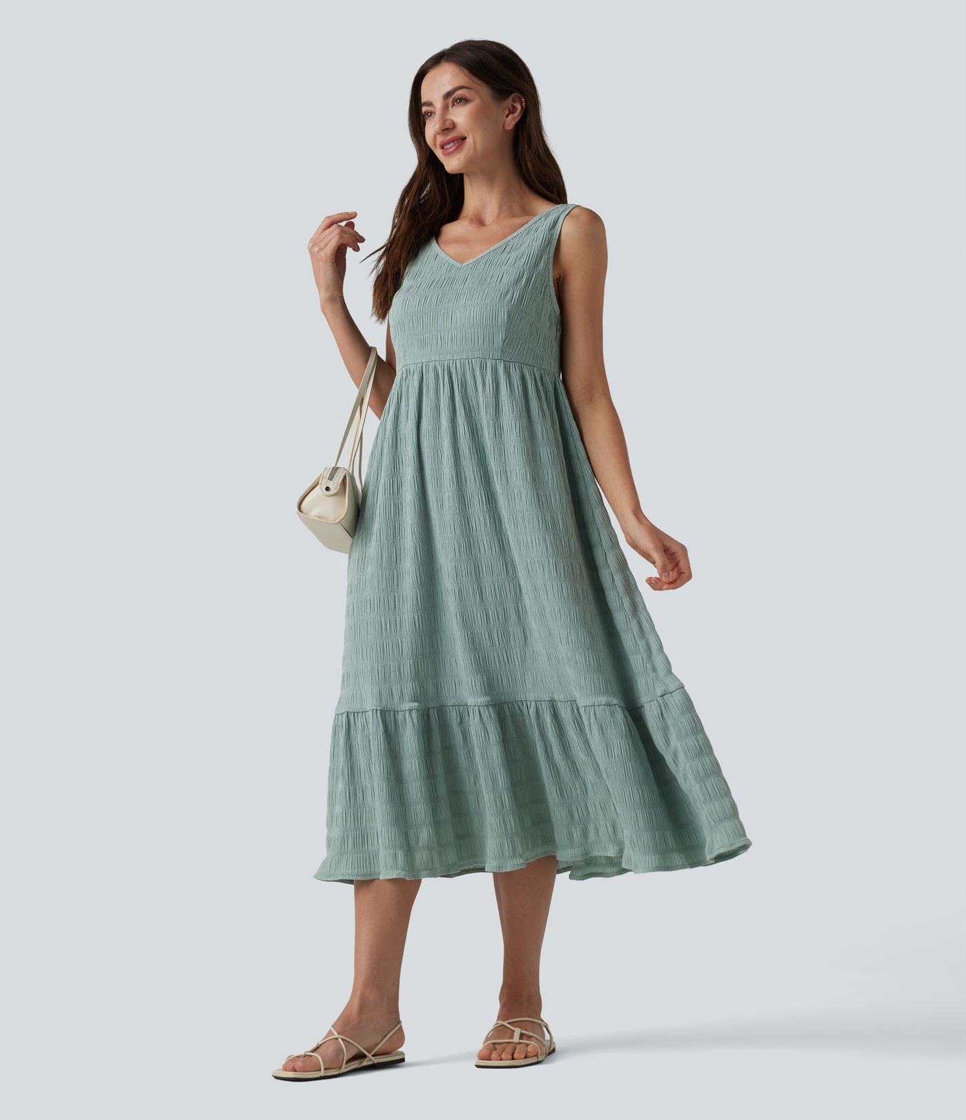 Robe midi décontractée sans manches à col en V