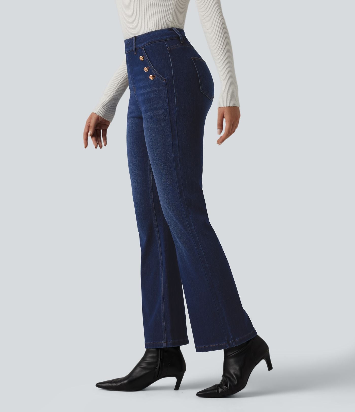 Halara Flex™ Jean bootcut casual taille mi-haute à boutons décoratifs avec poches