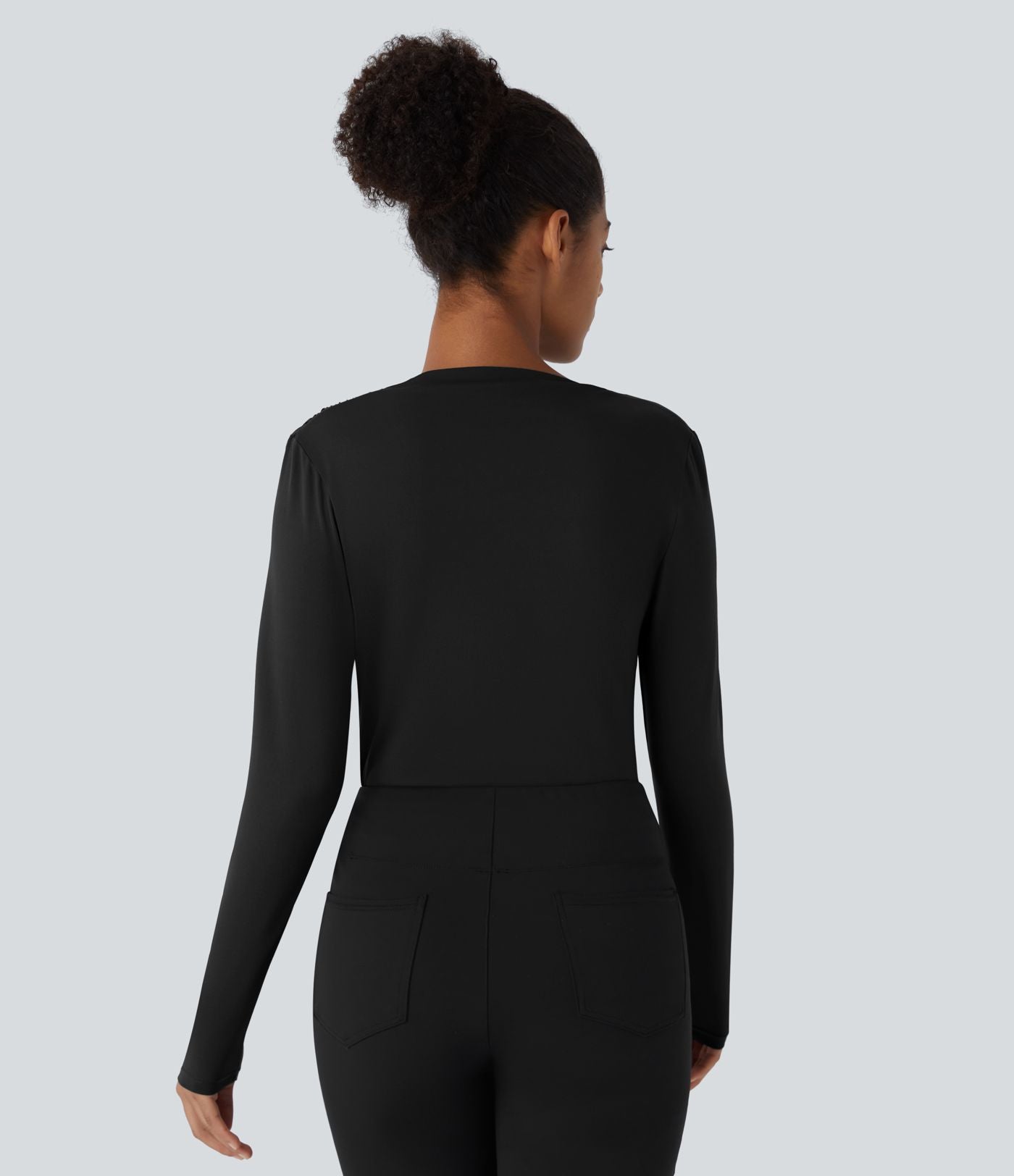Cowl Neck Ruched Long Sleeve Slim Work Top