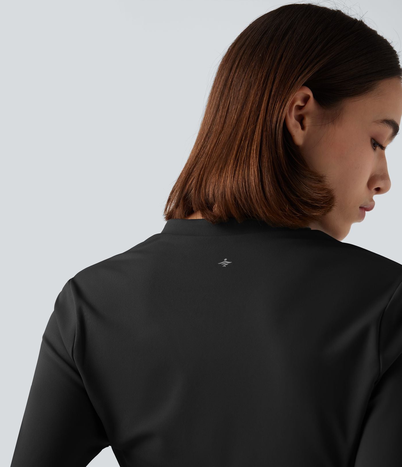 Haut de sport yoga polaire col montant demi-zip à manches longues avec passants pouces