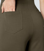 Pantalon Tailleur Large Taille Haute avec Bouton et Poches