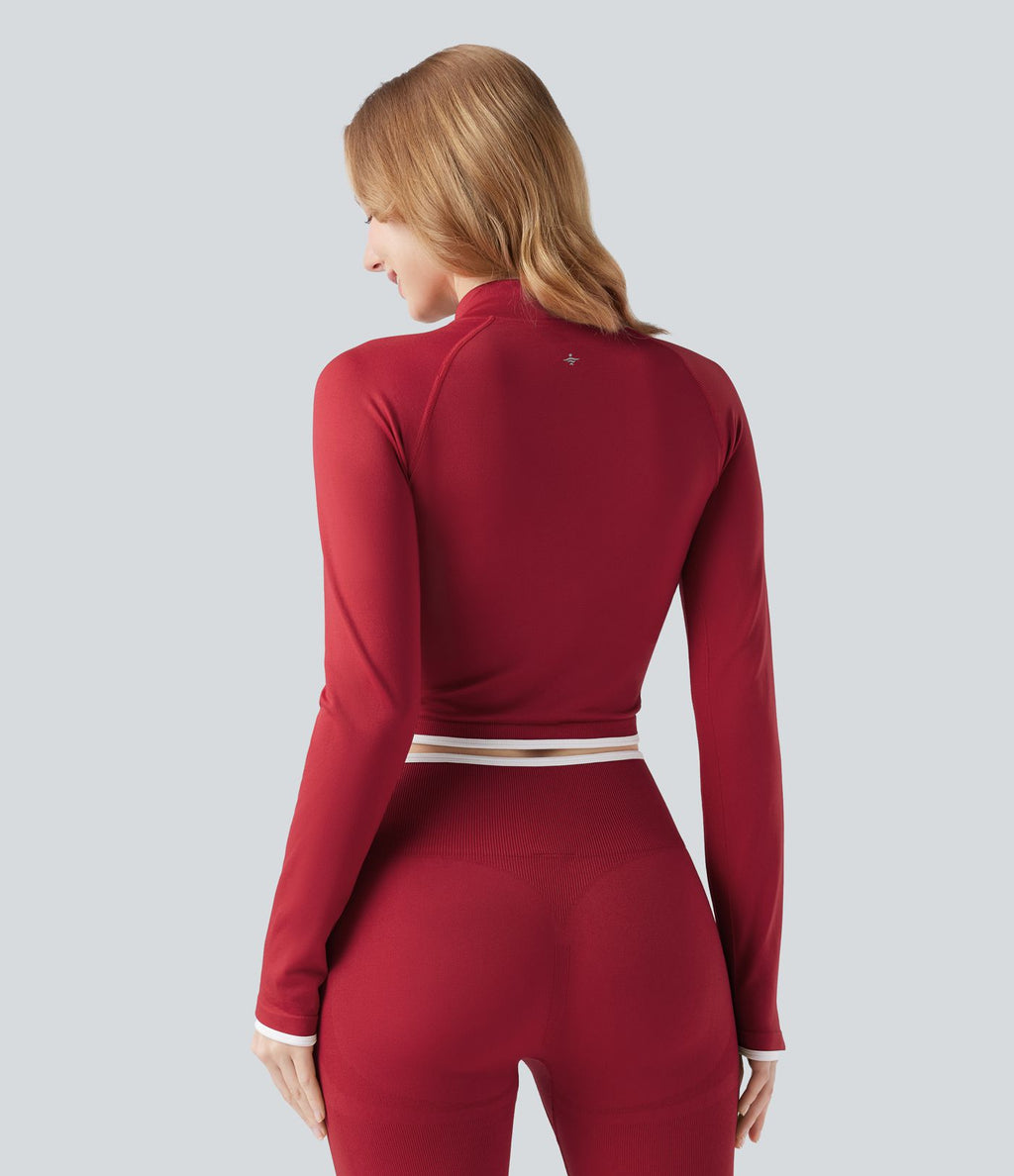Veste yoga courte zippée col montant color block sans couture OneForm Seamless Flow