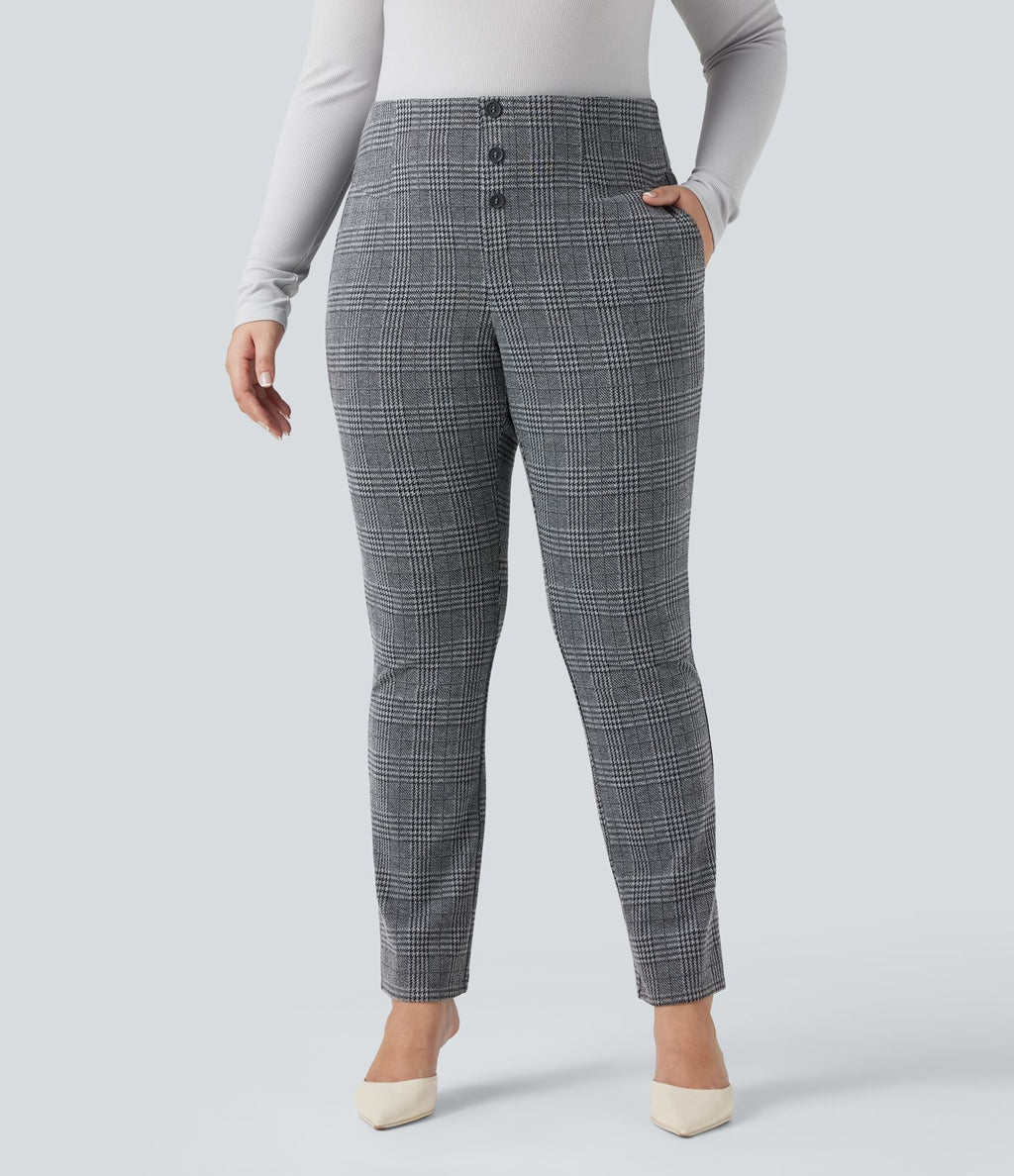 Pantalon tailleur skinny Halara Flex™ grande taille taille haute pied-de-poule à carreaux avec poches