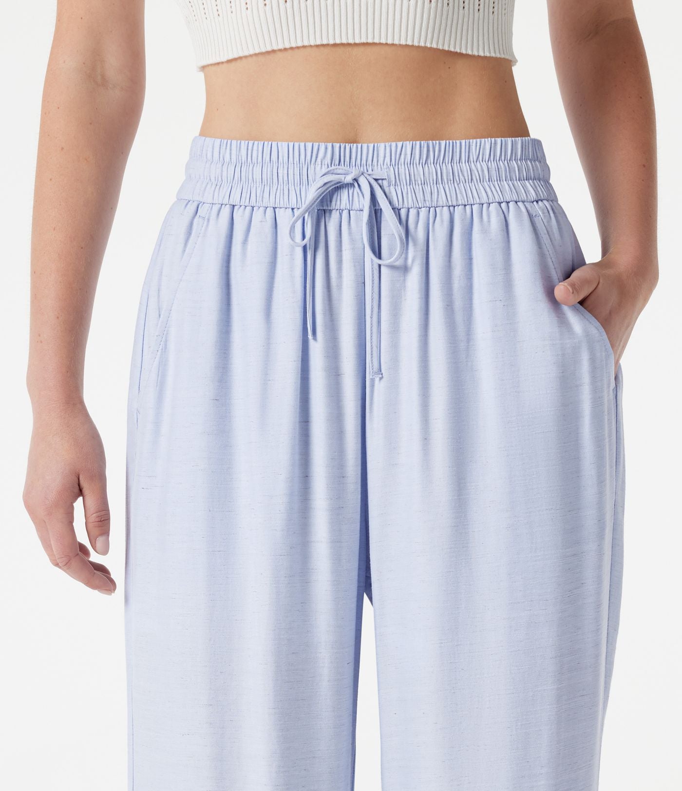 Pantalon large 2-en-1 casual en mélange de lin taille haute avec cordon et poches